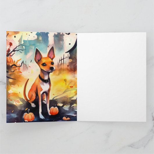 Halloween Basenji mit Pumpkins Beängstigend Karte (Innenseite)