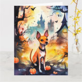 Halloween Basenji mit Pumpkins Beängstigend Karte (Gelbe Blume)
