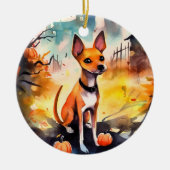 Halloween Basenji mit Pumpkins Beängstigend Keramik Ornament (Vorne)
