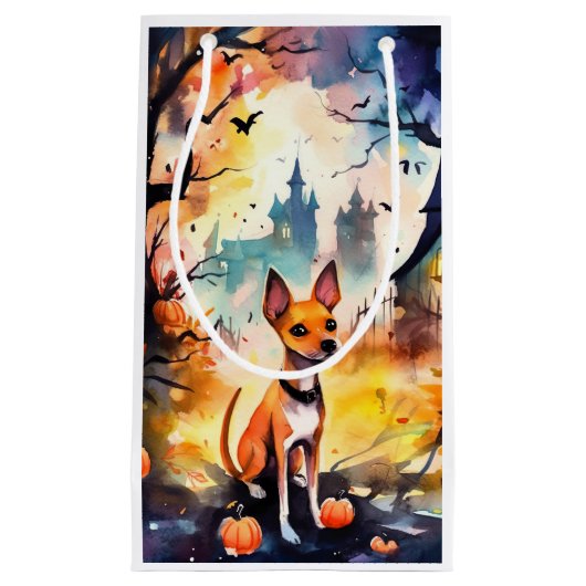 Halloween Basenji mit Pumpkins Beängstigend Kleine Geschenktüte (Vorderseite)