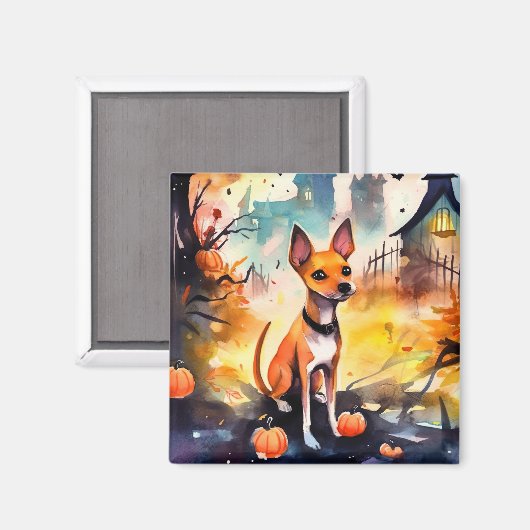 Halloween Basenji mit Pumpkins Beängstigend Magnet (Vorderseite/Rückseite)