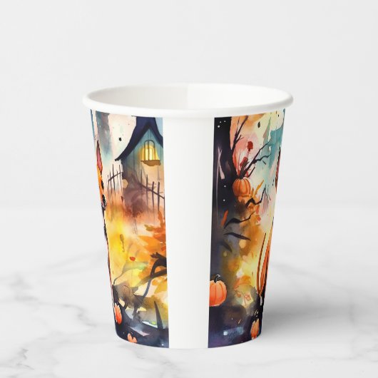 Halloween Basenji mit Pumpkins Beängstigend Pappbecher (Links)