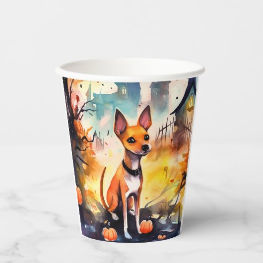 Halloween Basenji mit Pumpkins Beängstigend Pappbecher (Vorderseite)