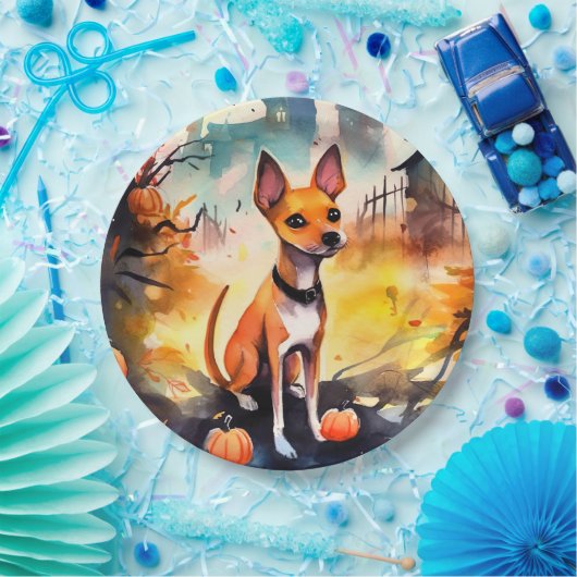 Halloween Basenji mit Pumpkins Beängstigend Pappteller (Party)