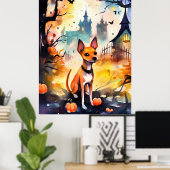 Halloween Basenji mit Pumpkins Beängstigend Poster (Heimbüro)