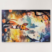 Halloween Basenji mit Pumpkins Beängstigend Puzzle (Horizontal)