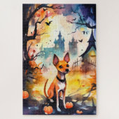 Halloween Basenji mit Pumpkins Beängstigend Puzzle (Vertikal)
