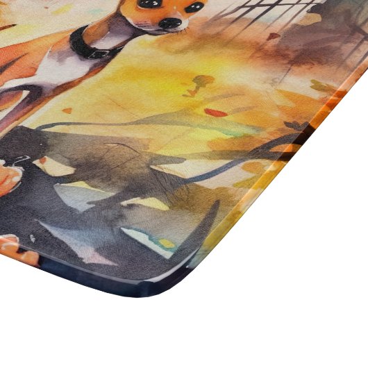 Halloween Basenji mit Pumpkins Beängstigend Schneidebrett (Ecke)