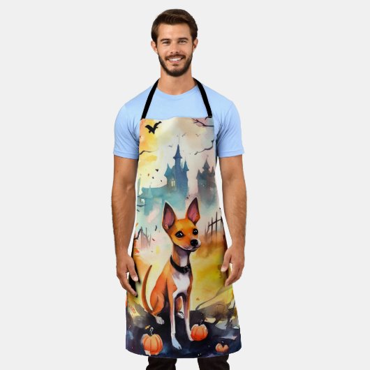 Halloween Basenji mit Pumpkins Beängstigend Schürze (Getragen)