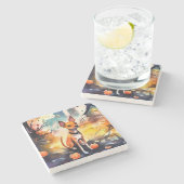 Halloween Basenji mit Pumpkins Beängstigend Steinuntersetzer (Seitenansicht)