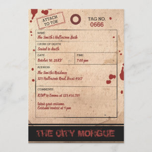 Halloween Bash Adult Toe Tag Morgue Blood Party Einladung