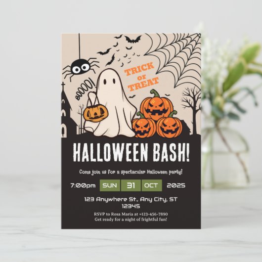 Halloween Bash Costume Party Einladung (Stehend Vorderseite)