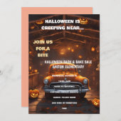 Halloween Bash Einladung mit Orange Car (Vorne/Hinten)