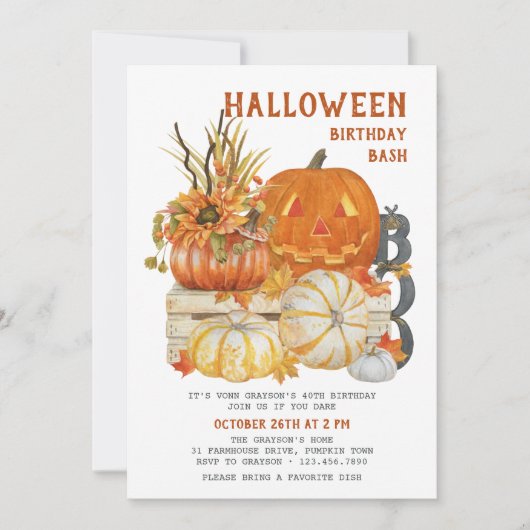 Halloween Bash Rustikales Bauernhaus Pumpkin Einladung (Vorderseite)