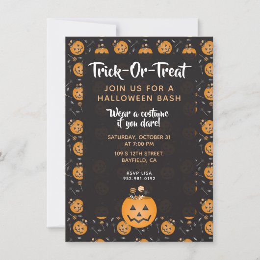 Halloween Bash Trick oder Treat Pumpkin Candy Einladung (Vorderseite)