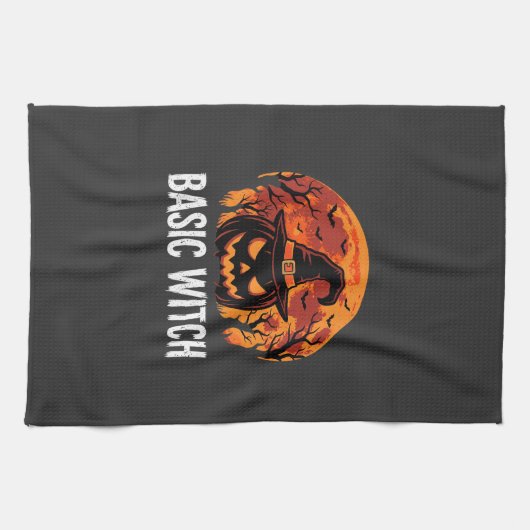 Halloween Basic Hexen-Kürbis-Mond-Grafik Geschirrtuch (Horizontal)