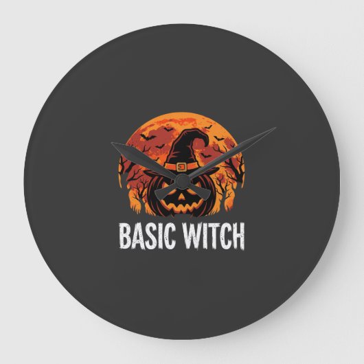 Halloween Basic Hexen-Kürbis-Mond-Grafik Große Wanduhr (Vorderseite)