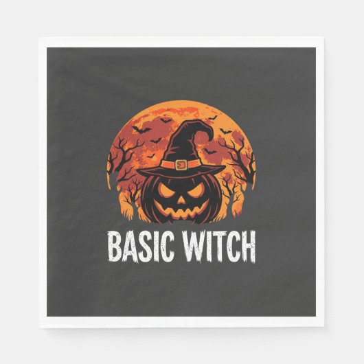 Halloween Basic Hexen-Kürbis-Mond-Grafik Serviette (Vorderseite)