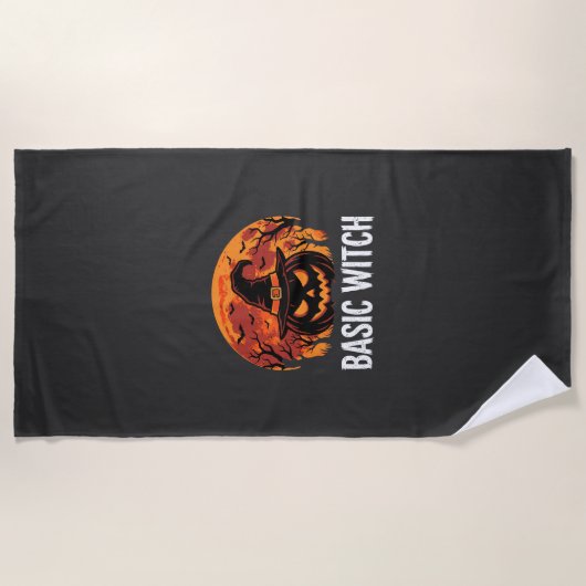Halloween Basic Hexen-Kürbis-Mond-Grafik Strandtuch (Vorderseite)