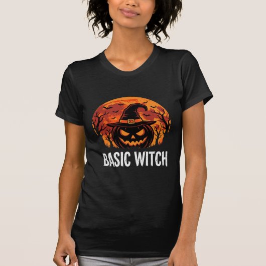 Halloween Basic Hexen-Kürbis-Mond-Grafik T-Shirt (Vorderseite)