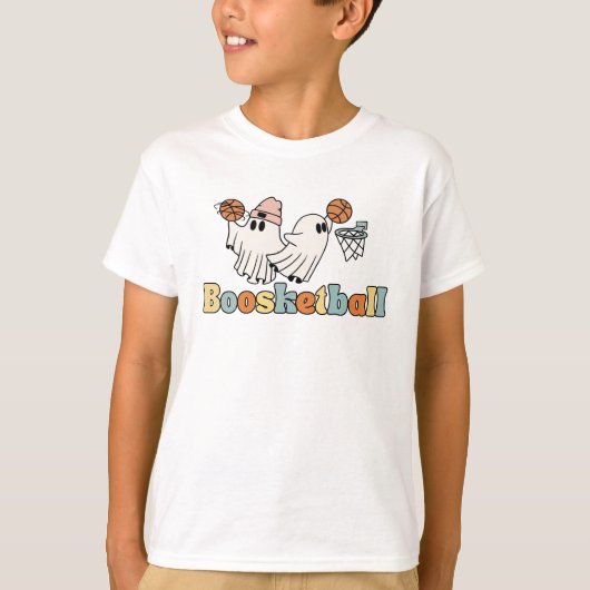 Halloween Basketball Ghosts Playing Retro Boom T-Shirt (Vorderseite)