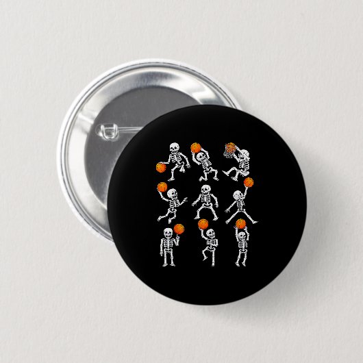 Halloween Basketball Skeletons Dunking Dribble Boy Button (Vorne & Hinten)