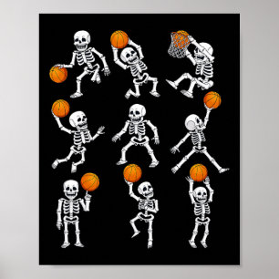 Halloween Basketball Skeletons Dunking Dribble Boy Poster