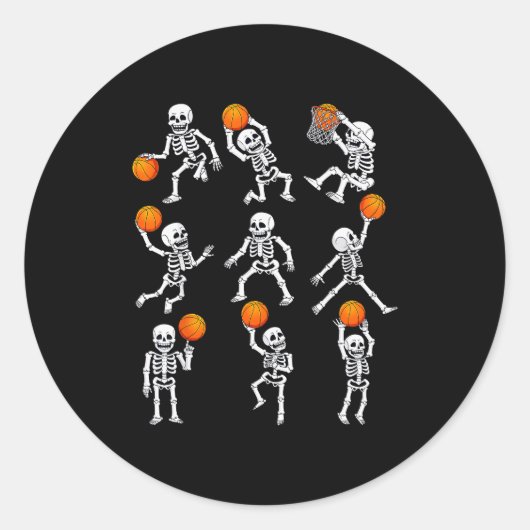 Halloween Basketball Skeletons Dunking Dribble Boy Runder Aufkleber (Vorderseite)