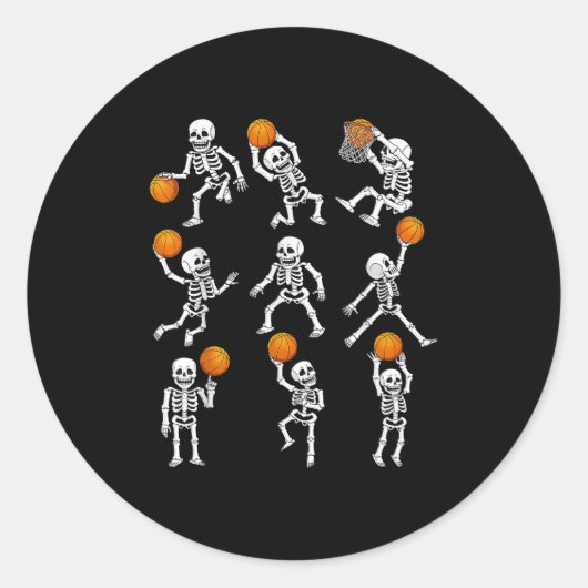 Halloween Basketball Skeletons Dunking Dribble Boy Runder Aufkleber (Vorderseite)