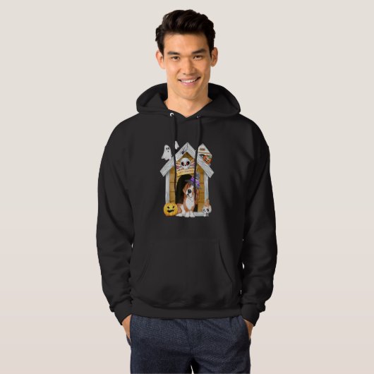 Halloween Basset Hound Dog Hexe Spuk Haus Hoodie (Vorne ganz)