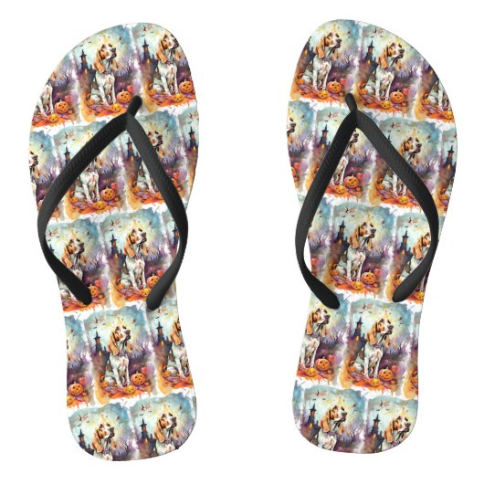 Halloween Basset Hound mit Pumpkins Beängstigend Badesandalen (Fußbett)