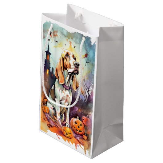Halloween Basset Hound mit Pumpkins Beängstigend Kleine Geschenktüte (Rückseite Schrägansicht)