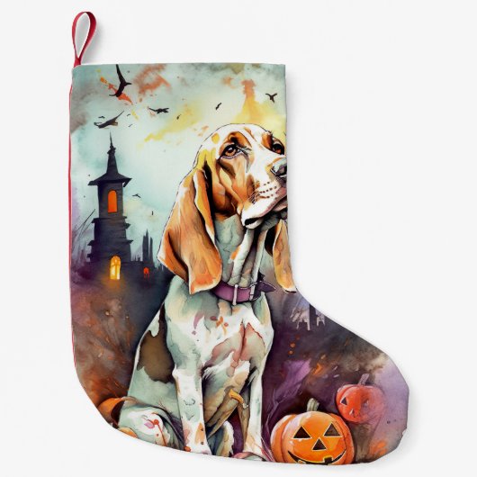 Halloween Basset Hound mit Pumpkins Beängstigend Kleiner Weihnachtsstrumpf (Vorderseite)
