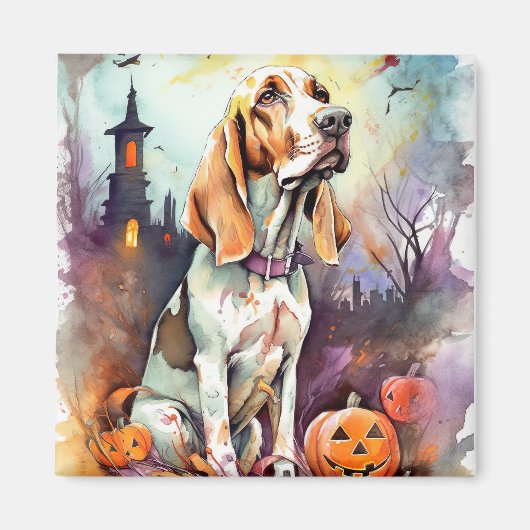 Halloween Basset Hound mit Pumpkins Beängstigend Magnet (Vorne)