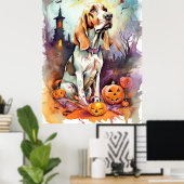 Halloween Basset Hound mit Pumpkins Beängstigend Poster (Heimbüro)