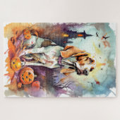 Halloween Basset Hound mit Pumpkins Beängstigend Puzzle (Horizontal)