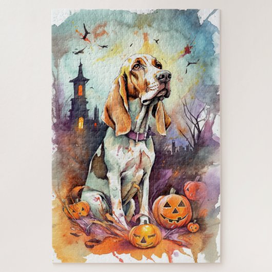 Halloween Basset Hound mit Pumpkins Beängstigend Puzzle (Vertikal)