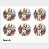 Halloween Basset Hound mit Pumpkins Beängstigend Runder Aufkleber (Blatt)