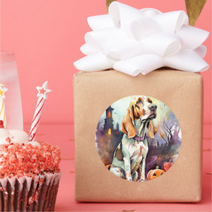 Halloween Basset Hound mit Pumpkins Beängstigend Runder Aufkleber