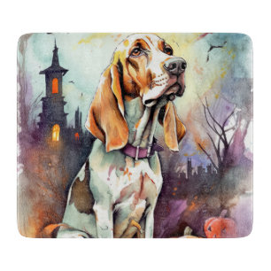 Halloween Basset Hound mit Pumpkins Beängstigend Schneidebrett