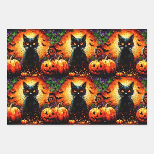 Halloween Bat Black Cat Jack-o-Lantern Decoupage Geschenkpapier Set (Vorderseite 3)