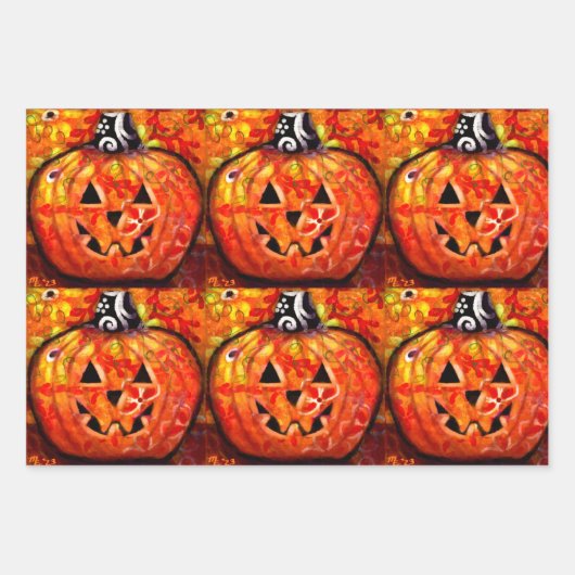 Halloween Bat Black Cat Jack-o-Lantern Decoupage Geschenkpapier Set (Vorderseite 2)