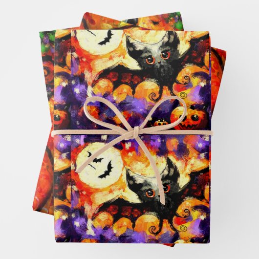 Halloween Bat Black Cat Jack-o-Lantern Decoupage Geschenkpapier Set (Beispiel)