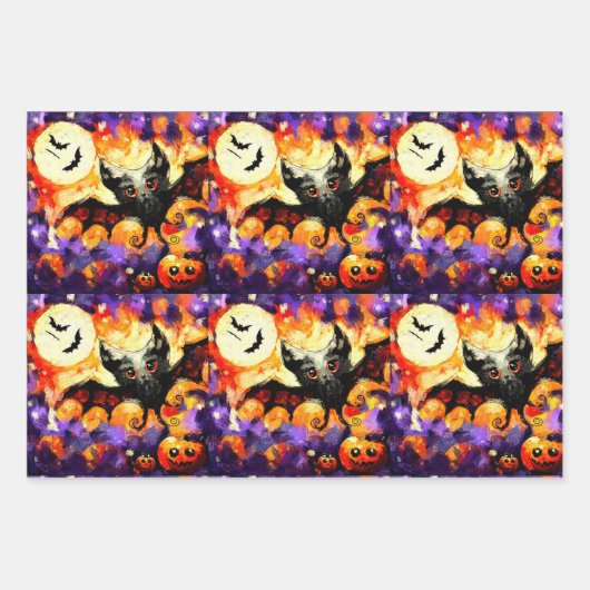 Halloween Bat Black Cat Jack-o-Lantern Decoupage Geschenkpapier Set (Vorderseite)