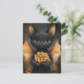 Halloween Bat Cat With Candy Postkarte (Stehend Vorderseite)