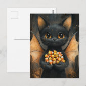 Halloween Bat Cat With Candy Postkarte (Vorne/Hinten)