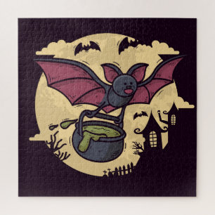 Halloween Bat, Hexenbrauen und Spuk Haus Puzzle