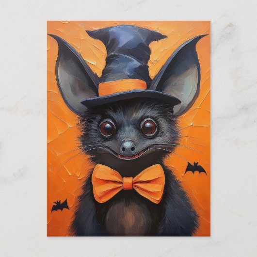 Halloween Bat in Hexenhut Postkarte (Vorderseite)