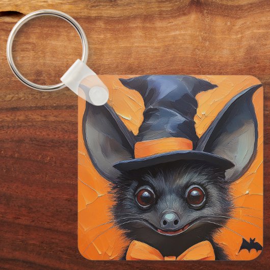 Halloween Bat in Witch Hat Schlüsselanhänger (Vorderseite)