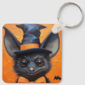 Halloween Bat in Witch Hat Schlüsselanhänger (Rückseite)